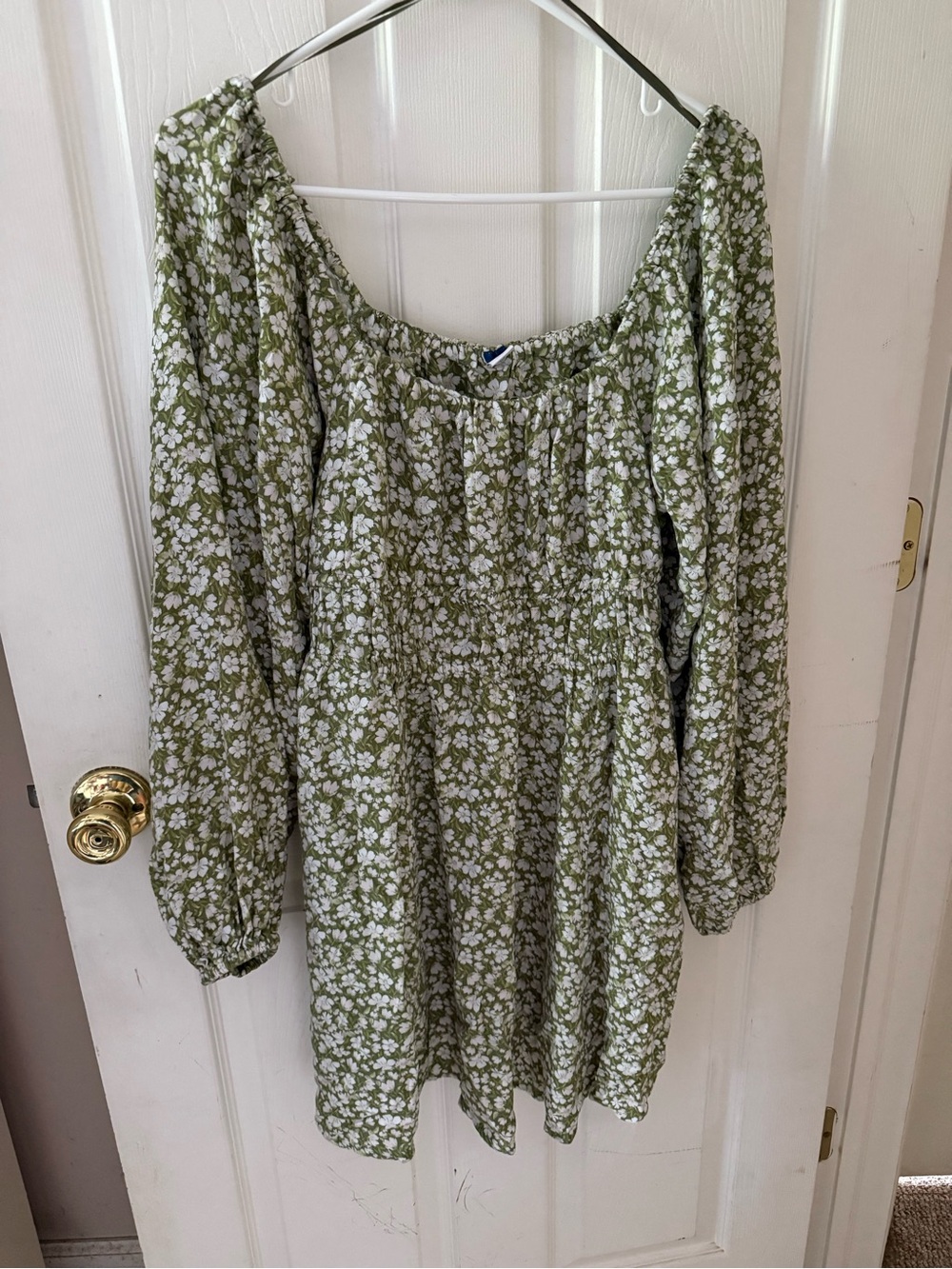 Old Navy Olive Green Floral Long-Sleeve Peasant Dress
